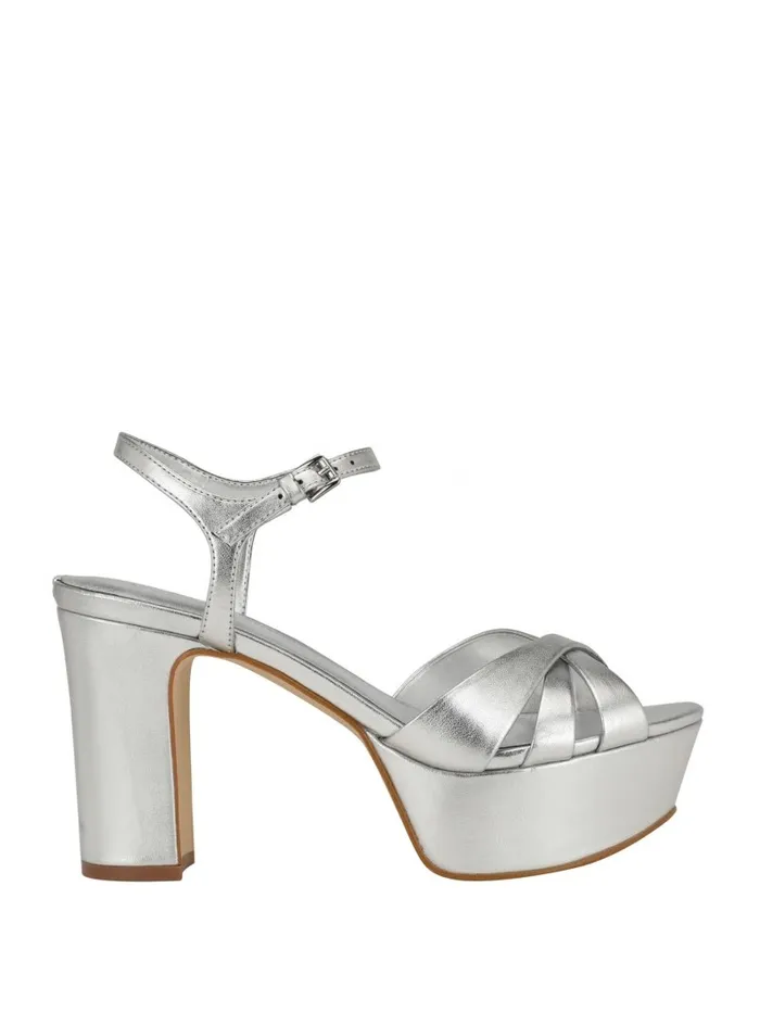 Women Heels GUESS Haylo Crisscross Platform Block Heels Silver 040 Women Heels GUESS Haylo Crisscross Platform Block Heels Silver 040