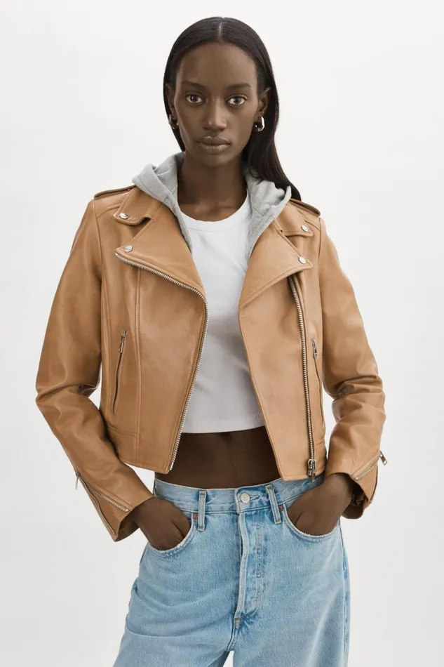 Women HOLY Leather Biker Jacket With Removable Hood Sesame LAMARQUE Leather Jackets Women HOLY Leather Biker Jacket With Removable Hood Sesame LAMARQUE Leather Jackets