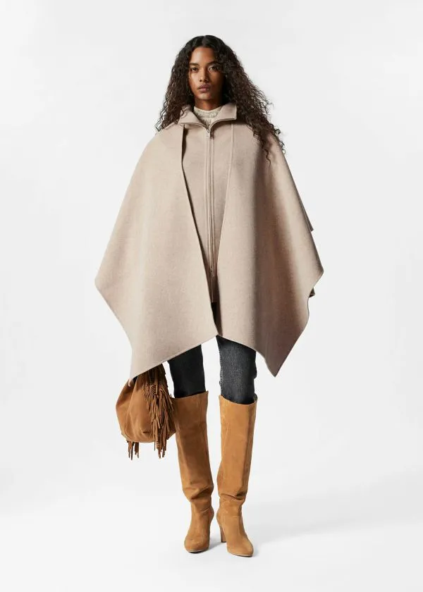 Women Jackets and Coats and Other Stories Asymmetric Wool Cape Beige