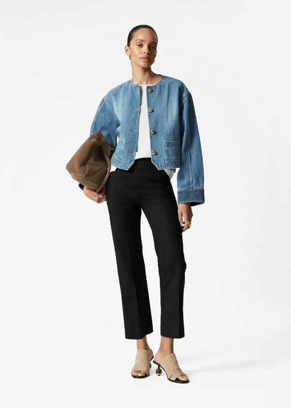 Women Jackets and Coats and Other Stories Cropped Denim Jacket Mid Blue