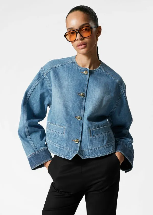 Women Jackets and Coats and Other Stories Cropped Denim Jacket Mid Blue
