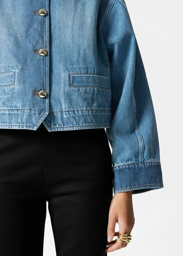 Women Jackets and Coats and Other Stories Cropped Denim Jacket Mid Blue
