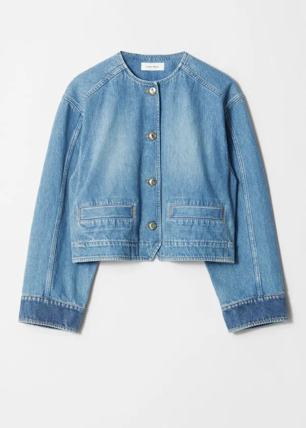 Women Jackets and Coats and Other Stories Cropped Denim Jacket Mid Blue