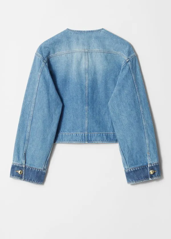 Women Jackets and Coats and Other Stories Cropped Denim Jacket Mid Blue