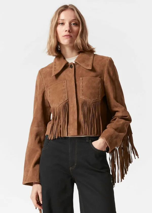 Women Jackets and Coats and Other Stories Fringe Suede Jacket Brown
