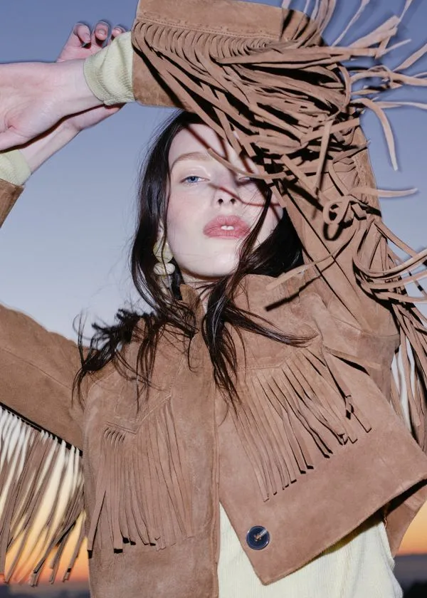 Women Jackets and Coats and Other Stories Fringe Suede Jacket Brown