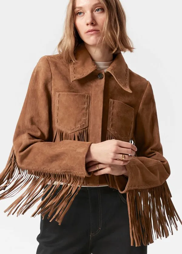Women Jackets and Coats and Other Stories Fringe Suede Jacket Brown