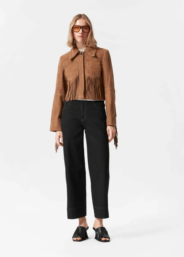 Women Jackets and Coats and Other Stories Fringe Suede Jacket Brown