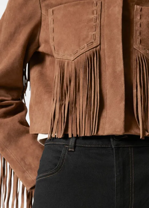 Women Jackets and Coats and Other Stories Fringe Suede Jacket Brown