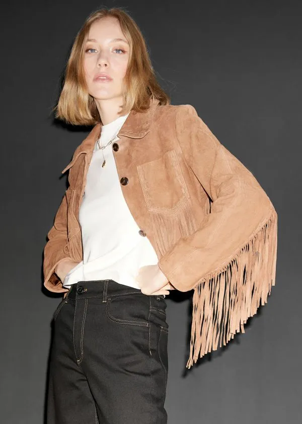 Women Jackets and Coats and Other Stories Fringe Suede Jacket Brown