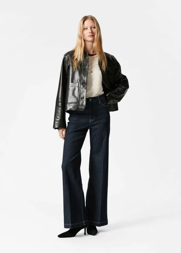 Women Jackets and Coats and Other Stories PatchPocket Leather Jacket Black