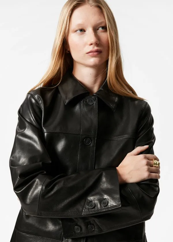 Women Jackets and Coats and Other Stories PatchPocket Leather Jacket Black