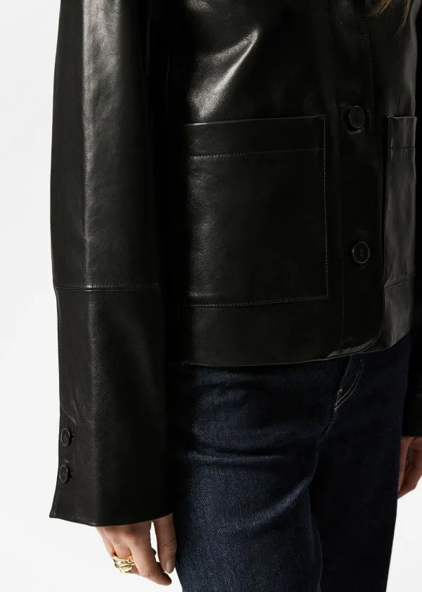 Women Jackets and Coats and Other Stories PatchPocket Leather Jacket Black