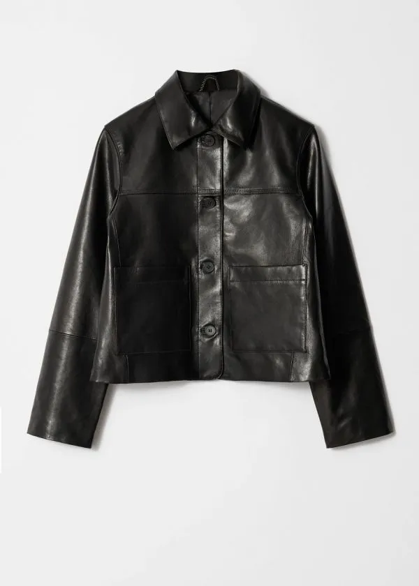 Women Jackets and Coats and Other Stories PatchPocket Leather Jacket Black