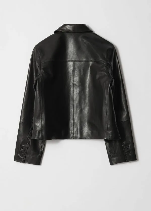 Women Jackets and Coats and Other Stories PatchPocket Leather Jacket Black