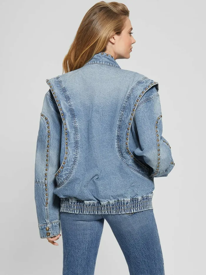 Women Jackets and Coats GUESS Blake Oversized Denim Flight Jacket Bluestone Women Jackets and Coats GUESS Blake Oversized Denim Flight Jacket Bluestone