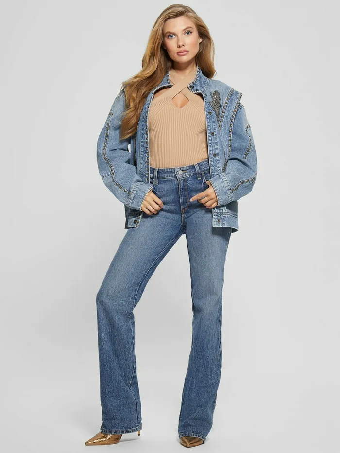 Women Jackets and Coats GUESS Blake Oversized Denim Flight Jacket Bluestone Women Jackets and Coats GUESS Blake Oversized Denim Flight Jacket Bluestone