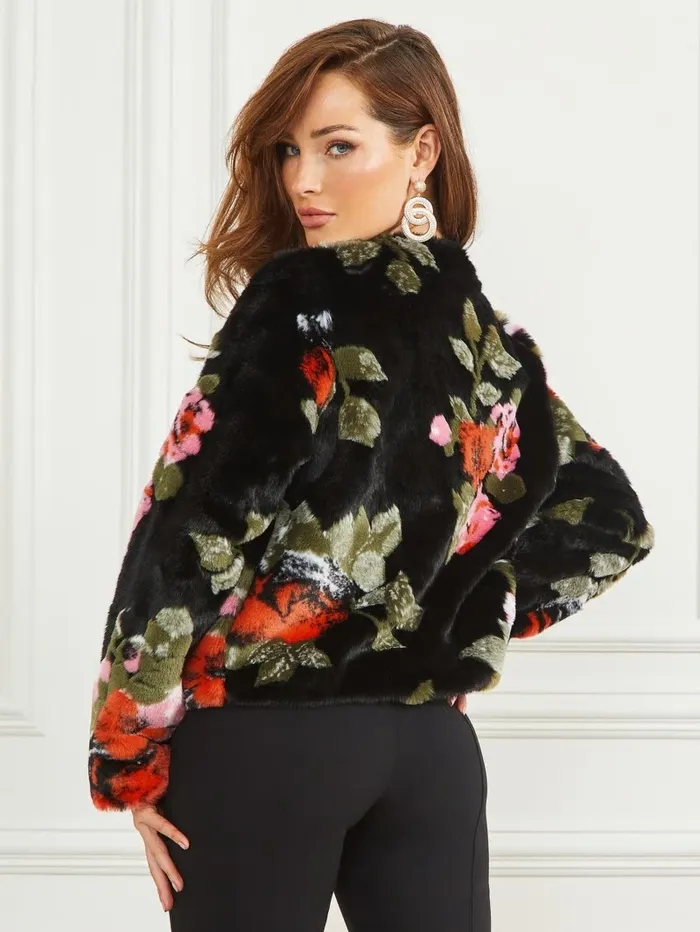 Women Jackets and Coats GUESS Corsage FauxFur Floral Jacket Corsage Print Women Jackets and Coats GUESS Corsage FauxFur Floral Jacket Corsage Print