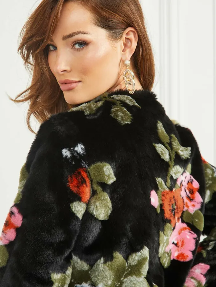 Women Jackets and Coats GUESS Corsage FauxFur Floral Jacket Corsage Print Women Jackets and Coats GUESS Corsage FauxFur Floral Jacket Corsage Print