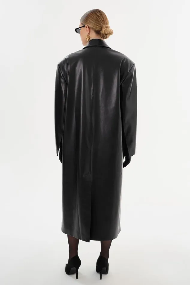 Women JANELLE Recycled Leather Coat Black LAMARQUE Trench Coats