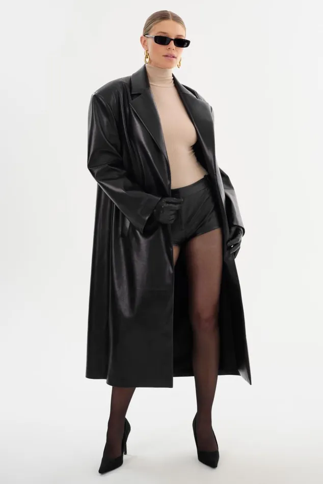 Women JANELLE Recycled Leather Coat Black LAMARQUE Trench Coats