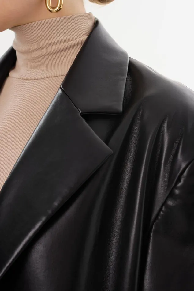 Women JANELLE Recycled Leather Coat Black LAMARQUE Trench Coats