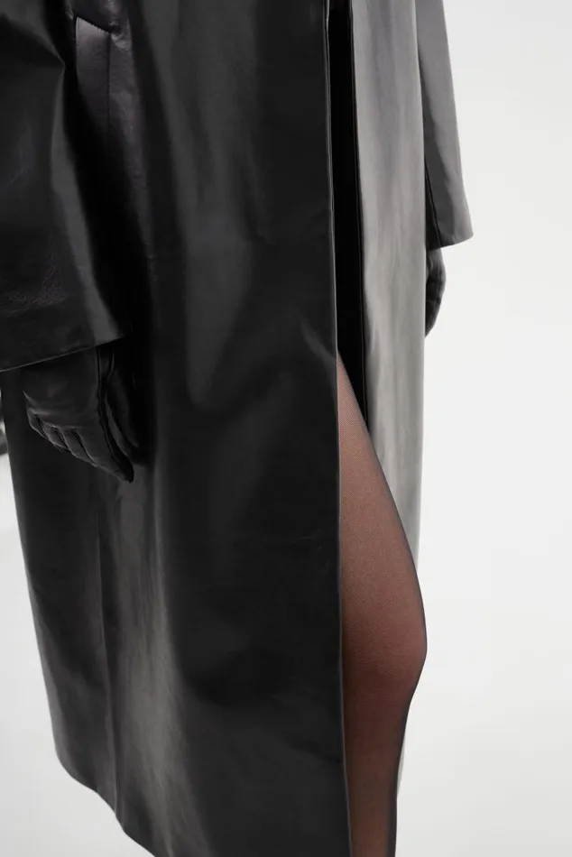 Women JANELLE Recycled Leather Coat Black LAMARQUE Trench Coats