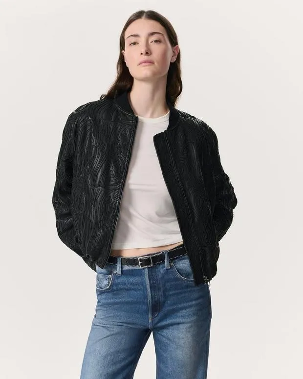 Women Jemma Embroidered Faux Leather Bomber Jacket Black Jackets and Coats rag and bone