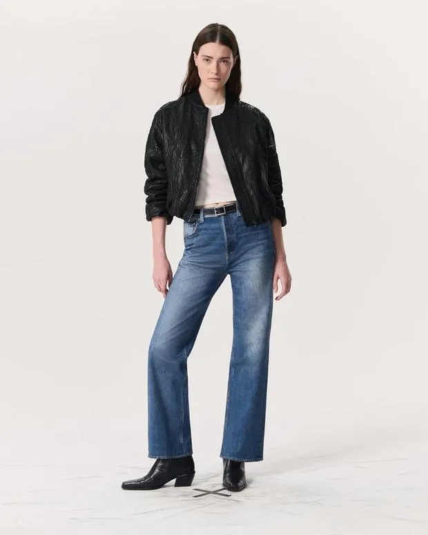Women Jemma Embroidered Faux Leather Bomber Jacket Black Jackets and Coats rag and bone