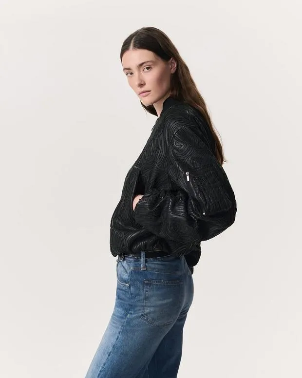 Women Jemma Embroidered Faux Leather Bomber Jacket Black Jackets and Coats rag and bone