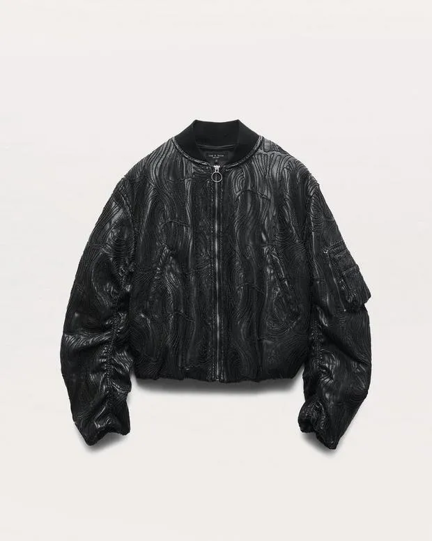 Women Jemma Embroidered Faux Leather Bomber Jacket Black Jackets and Coats rag and bone