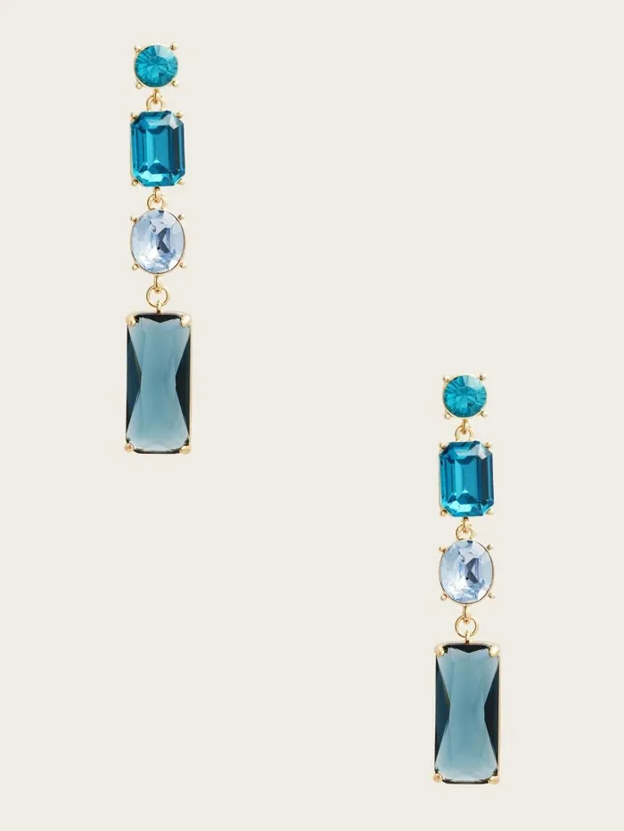 Women Jewel Linear Drop Earring Blue Opal Jewelry GUESS