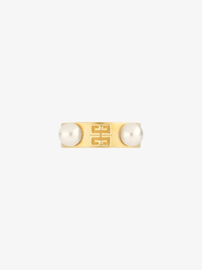 Women Jewelry Givenchy 4G Ring In Metal With Pearls Golden Yellow