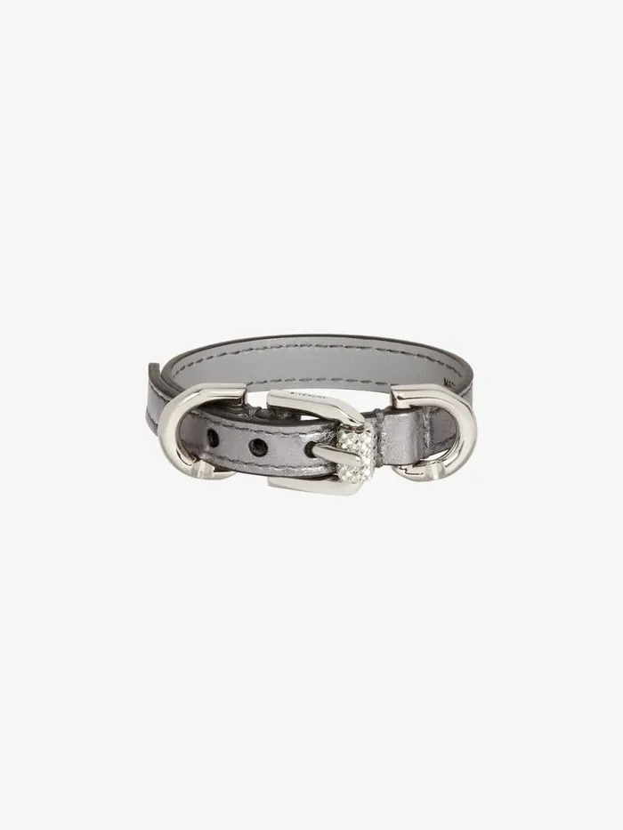 Women Jewelry Givenchy Voyou Bracelet In Laminated Leather And Metal Silvery Grey Women Jewelry Givenchy Voyou Bracelet In Laminated Leather And Metal Silvery Grey