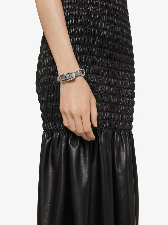 Women Jewelry Givenchy Voyou Bracelet In Laminated Leather And Metal Silvery Grey