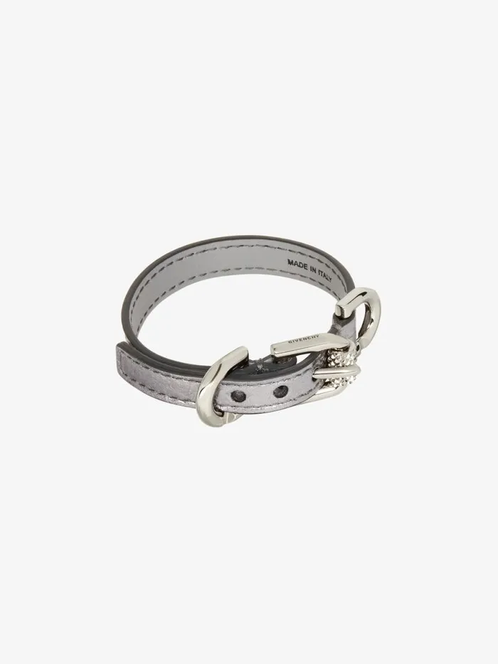 Women Jewelry Givenchy Voyou Bracelet In Laminated Leather And Metal Silvery Grey