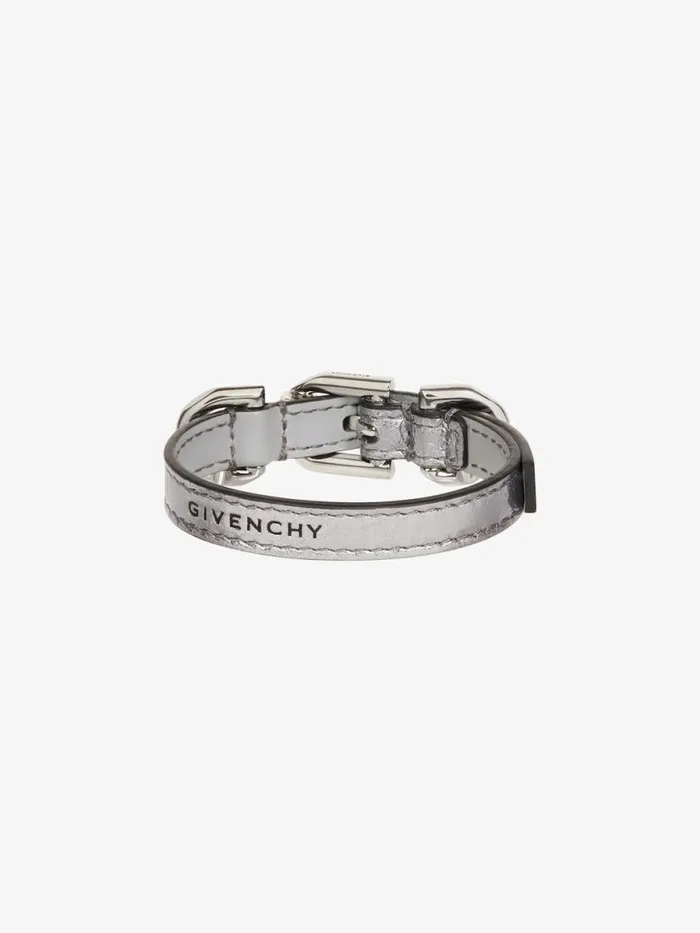 Women Jewelry Givenchy Voyou Bracelet In Laminated Leather And Metal Silvery Grey