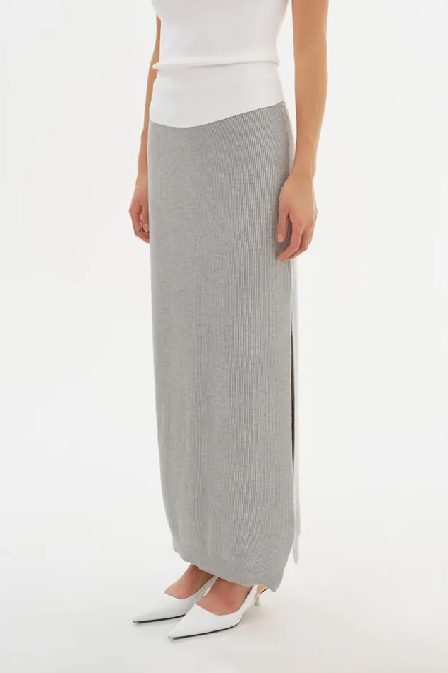 Women JILLIAN Knit Midi Skirt Light Heather Grey LAMARQUE Skirts Women JILLIAN Knit Midi Skirt Light Heather Grey LAMARQUE Skirts