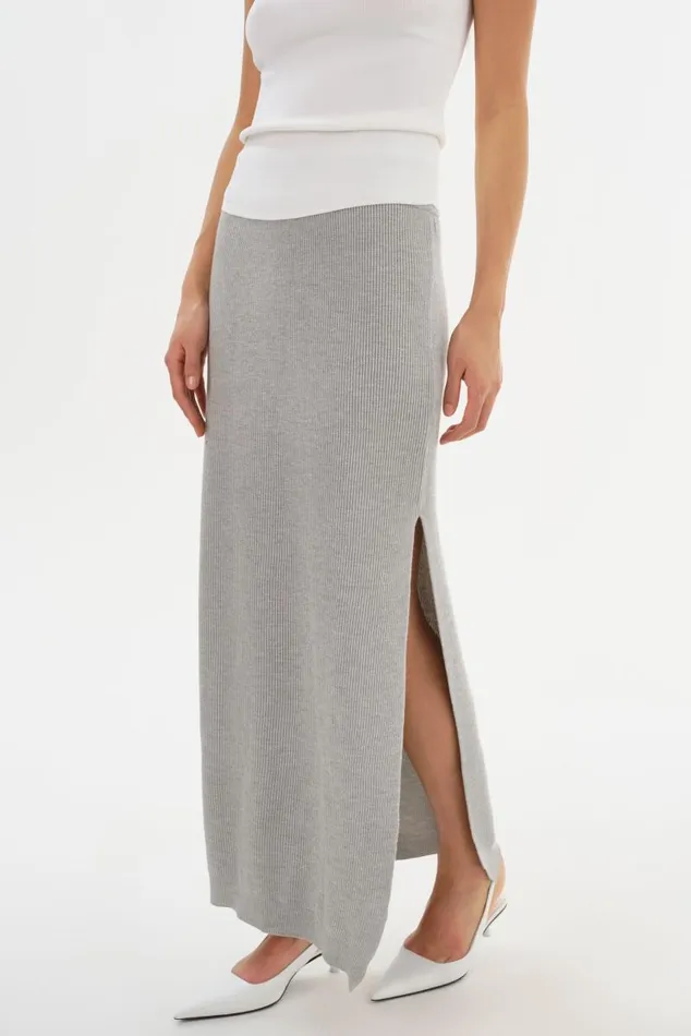 Women JILLIAN Knit Midi Skirt Light Heather Grey LAMARQUE Skirts Women JILLIAN Knit Midi Skirt Light Heather Grey LAMARQUE Skirts