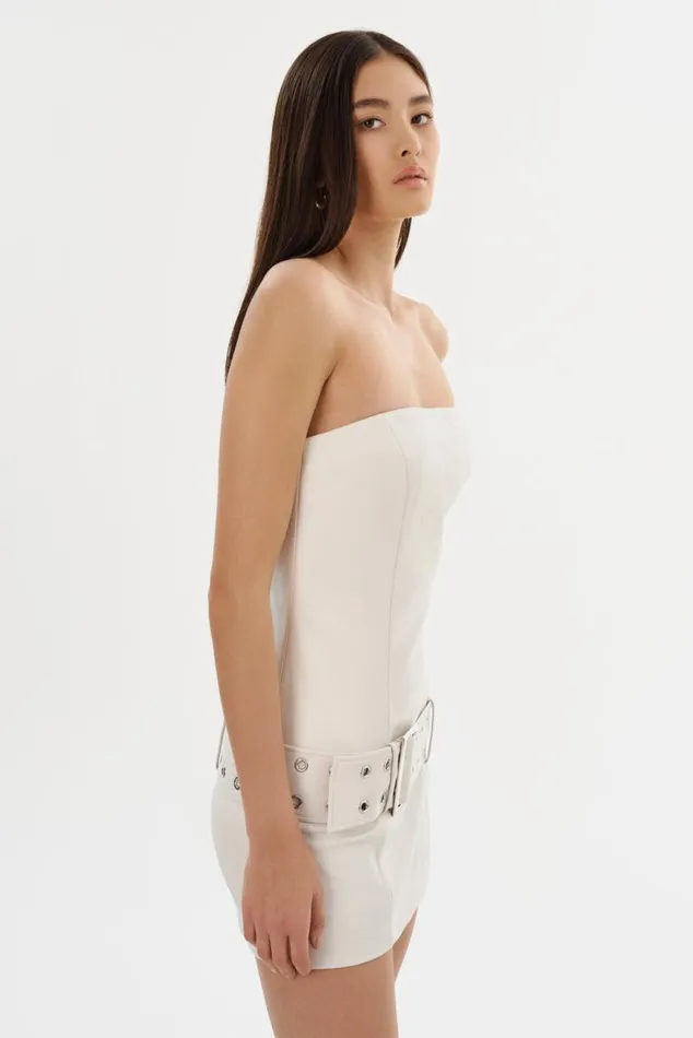 Women KALINA Leather Mini Dress Winter White LAMARQUE Dresses Women KALINA Leather Mini Dress Winter White LAMARQUE Dresses