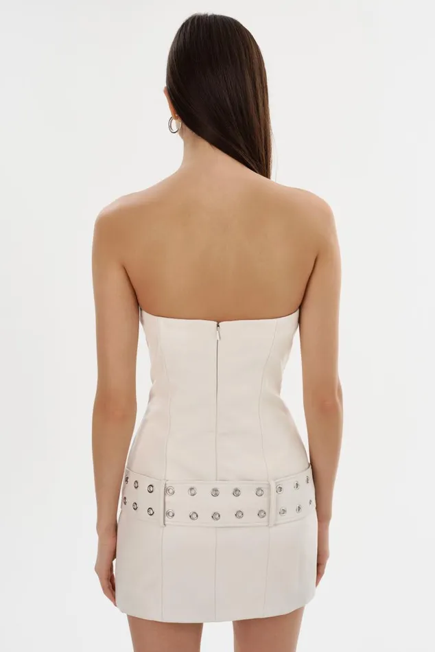 Women KALINA Leather Mini Dress Winter White LAMARQUE Dresses Women KALINA Leather Mini Dress Winter White LAMARQUE Dresses