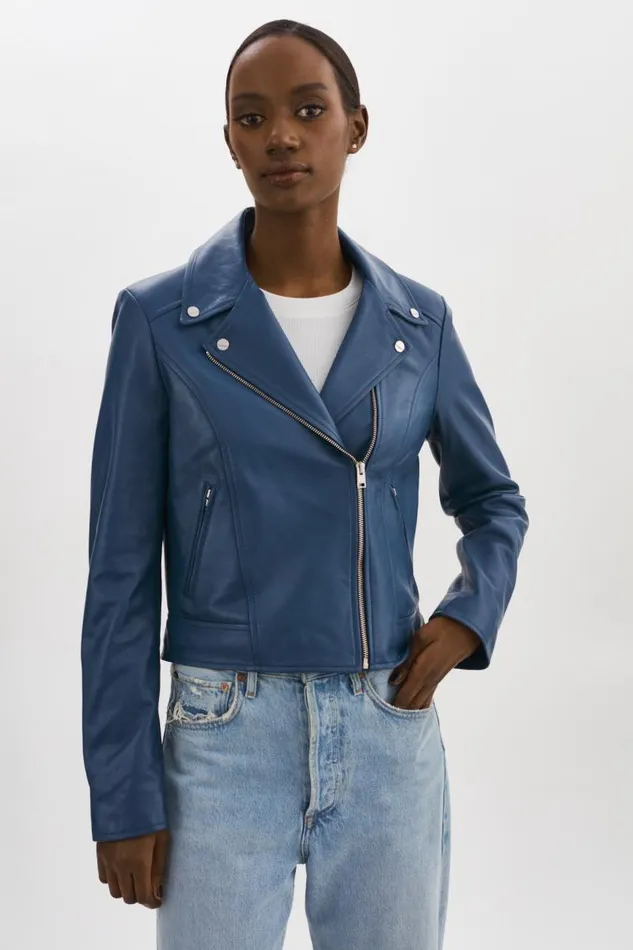 Women KELSEY Leather Biker Jacket Midnight Blue LAMARQUE Biker Jackets