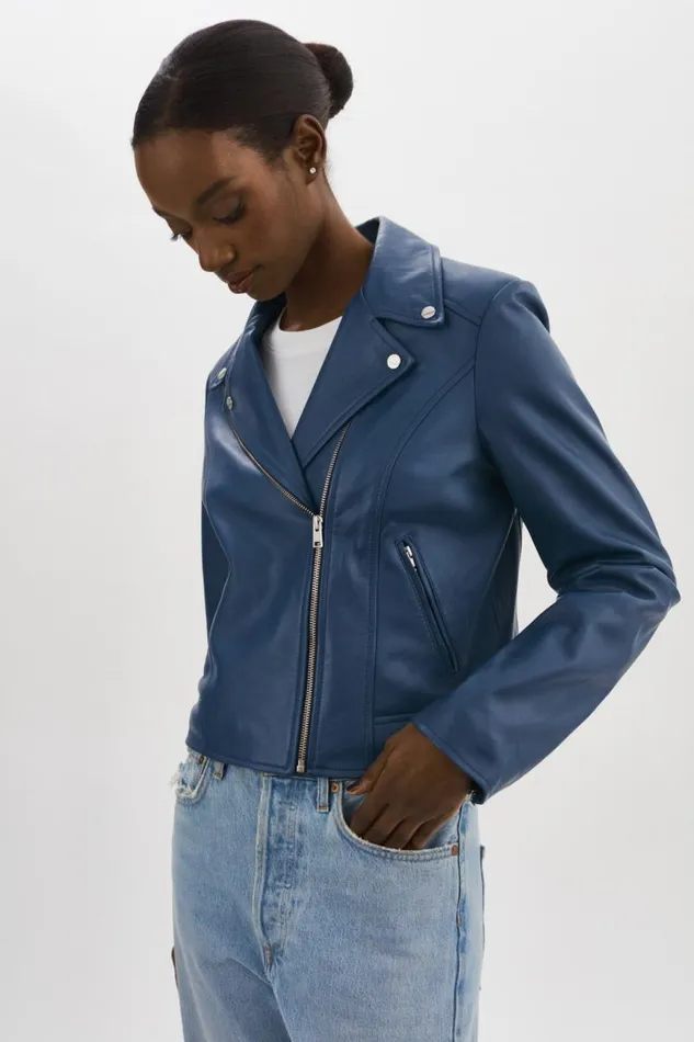 Women KELSEY Leather Biker Jacket Midnight Blue LAMARQUE Biker Jackets Women KELSEY Leather Biker Jacket Midnight Blue LAMARQUE Biker Jackets