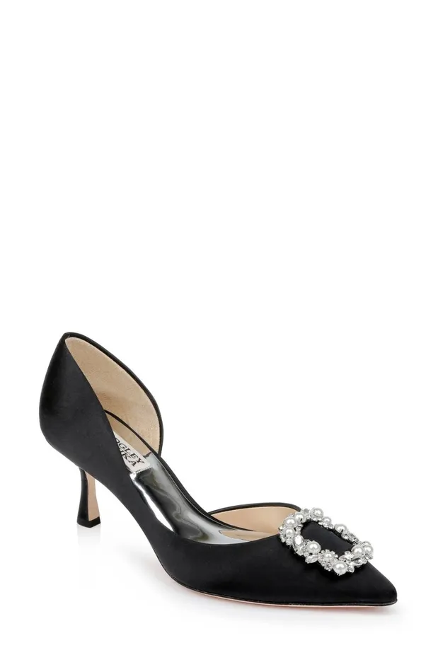 Women Kitten Heel Badgley Mischka Fabia Dorsay With Crystal Buckle Black