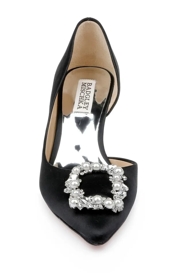 Women Kitten Heel Badgley Mischka Fabia Dorsay With Crystal Buckle Black