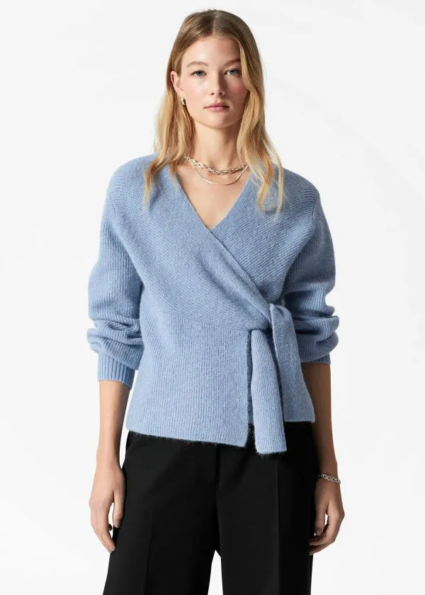 Women Knitwear and Other Stories AlpacaBlend Knitted Wrap Cardigan Blue