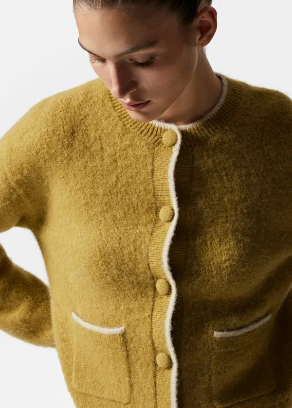 Women Knitwear and Other Stories Boxy CrewNeck Cardigan Oliveandpink
