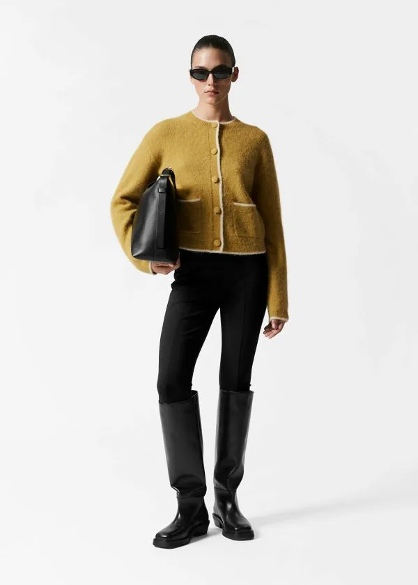 Women Knitwear and Other Stories Boxy CrewNeck Cardigan Oliveandpink