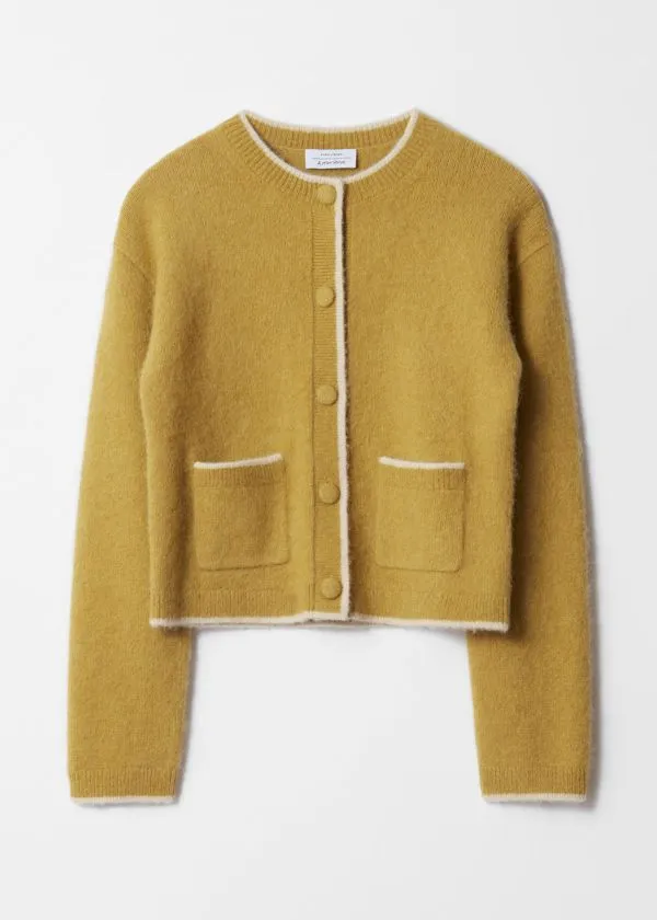 Women Knitwear and Other Stories Boxy CrewNeck Cardigan Oliveandpink