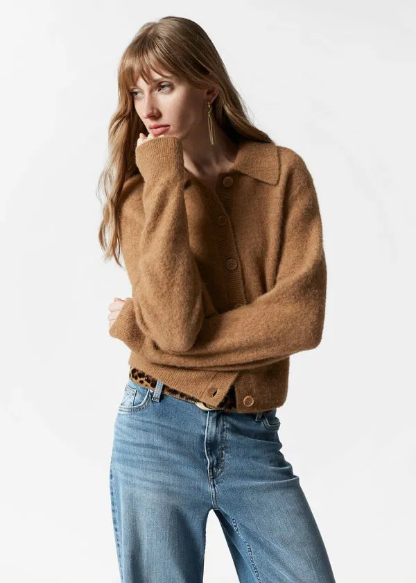 Women Knitwear and Other Stories Collared Knit Cardigan Brown